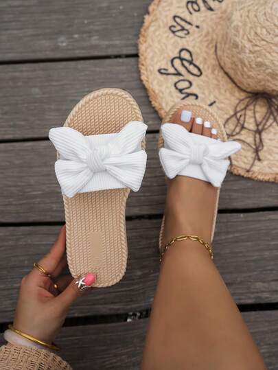 Women's Fashion Casual Lightweight Comfortable Bow Tie Flat Sandals, Wide Fit Slippers