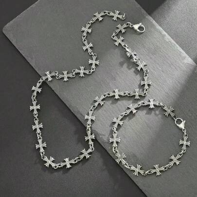 1PC Personalized Punk Style Men's Jewelry Set, Hip Hop Cross Necklace Bracelet, Also Suitable For Women's Y2K Accessories