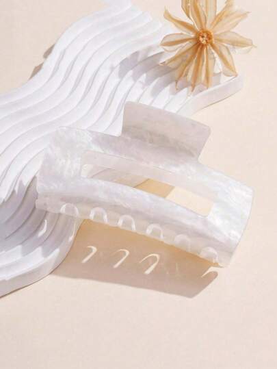 1 presilha de cabelo feminina elegante, de alta qualidade, em cor sólida, texturizada, vazada, quadrada, antiderrapante, branca, grande, 10 cm.