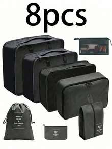 8pcs Luggage Packing Cubes, Includes Compression Storage Shoe Bags, Clothing & Underwear Bags, Travel Organizer Set, Hanging Wash Bags - View 13
