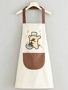 1pc Cute Cartoon Puppy Waterproof & Oil-Proof Apron, Sleeveless Kitchen Cooking Apron With Large Pocket, Adjustable Halter, Unisex Fashionable Minimalist Cleaning Apron, Durable, Easy To Clean, No Fading Or Discoloration, Breathable - 1 Gray and White - View 7