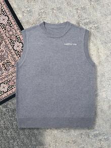 Suéter holgado de cuello redondo de punto para hombre, estilo casual con estampado de la letra California, cómodo y sin mangas, color gris, para primavera/verano - Gris - Ver 3