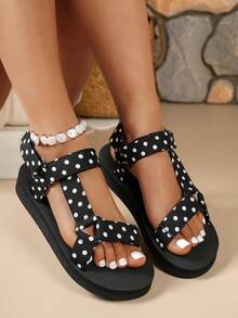 Dép xăng đan đế bằng in họa tiết thời trang nữ, dép xăng đan mùa hè mới, đế dày, hở mũi, thích hợp đi biển, đế mềm mại, thoải mái, thoáng khí, kiểu dáng mũi cá, thích hợp cho thể thao. - Nhiều màu - Xem 3