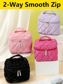 Bolsa de maquilhagem elegante com fecho de correr suave de 2 vias, grande capacidade, bolsa de maquilhagem com fecho de correr para artistas de maquilhagem, mulheres, estudantes universitárias, organizador de viagem acolchoado estético para casa de banho, penteadeira, bolsa de maquilhagem, armazenamento de essenciais de penteadeira, armazenamento de maquilhagem - Multicolorido - Ver 1