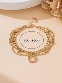 1 pieza Elegante y lujoso tobillera con borla dorada brillante y hueca con trébol para mujeres - Amarillo Oro - Ver 6