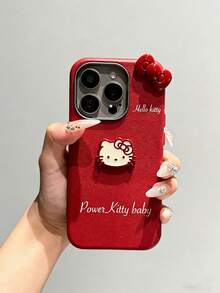 SANRIO 真皮3D蝴蝶和KT猫手机壳，兼容 17 Pro Max、14/16 Plus、15、13、12、11 - 紅色 - 查看 1