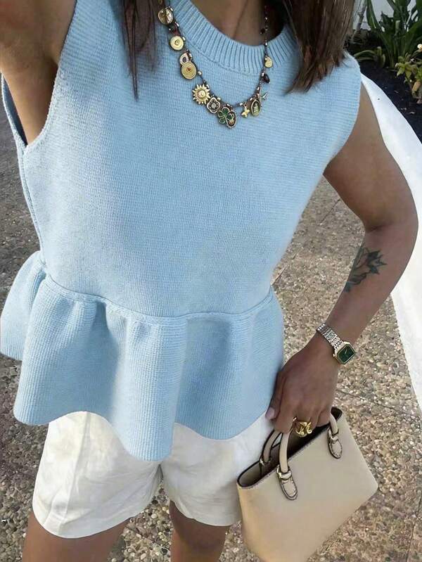 FOR BEAUTY Summer Y2K Women's Knit Top Solid Color Sleeveless Knit Tank Top Ruffle Hem Slim Fit Casual Outing Date Vacation Top