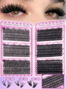 570片D型卷翘蓬松假睫毛套装，大容量DIY假睫毛套装，适合初学者，持久耐用，混合单根假睫毛款式，DIY睫毛簇，在家轻松打造迷人双眸，美容必备，大容量假睫毛套装，适合旅行、日常佩戴（适合初学者）、婚礼、约会、派对、节日，也是圣诞节/万圣节/送礼的理想假睫毛套装。 - 查看 3