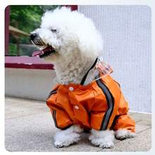 Dog Raincoat Waterproof With Hood | Reflective Stripes Pet Rain Jacket For Small Medium Dogs | Windproof & Anti-Fog Puppy Poncho Orange - Orange - View 3