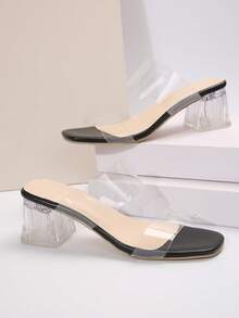 Giày sandal cao gót màu trắng thanh lịch dành cho nữ - Mũi vuông, gót dày, quai giả da, giày công sở phù hợp mọi mùa, gót nhọn - màu đen - Xem 6