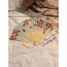 1pc Retro Folding Fans,Tassel Handheld Bamboo Fans,Haitang Fan,Bamboo Fan,Painted Fans,Foldable Hand Fan,Wedding Hand Fan,Party Hand Fan,Decorative Fan,Elegant And Casual Style, Mother's Day Gifts,Birthday Gifts,Back To School Season Gifts - 1PC - Xem 2