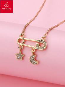 1 chiếc vòng cổ mặt dây chuyền hình ngôi sao và mặt trăng đính pha lê sáng tạo, thời trang dành cho trẻ em, thích hợp để đeo hàng ngày, làm quà tặng, dịp lễ. - Vàng - Xem 6