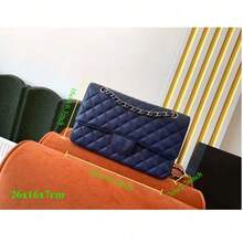 Dark Blue Quilted Leather Shoulder Bag – 26x16x7 Cm Handmade Chain Crossbody Bag With Turn-Lock Closure And Dust Bag - Dark Blue - 查看 6