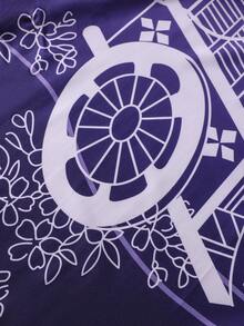 Elegant Purple Geometric Pattern 7/8 Sleeve Robe, Traditional Design Loose Fit Sunscreen Jacket, Unisex Casual Kimono Cardigan - Purple - View 7