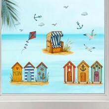 Hình dán cửa sổ và dán tường tự dính chủ đề Ngôi nhà mùa hè với chim mòng biển, diều hâu, mây, tạo bầu không khí tự do và dễ chịu, thích hợp cho phòng khách, phòng ngủ, trường học, văn phòng và phòng tắm. - A - Xem 1