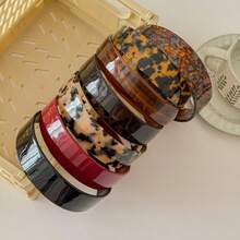 1pc French Classic Fashion Wide Acetate Amber Leopard Print Hairband Non-Slip Toothed Headband Plain Glossy Thickened Not Tight On Hair Women's Hair Accessories - Multicolor - View 6