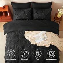 Queen Comforter Set Black 7 Pieces Pintuck Bed in A Bag Premium Black Comforter Queen Size Pinch Pleat Bedding Sets with Comforter Sheets Pillowcases and Shams - Negro - Ver 3