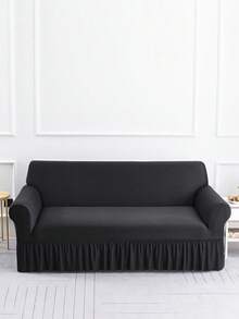 1 pieza Funda elástica para sofá con diseño de falda, hecha de tela de poliéster moderna, lavable a máquina, resistente al polvo y a las manchas, adecuada para todas las estaciones - Negro - Ver 7