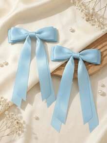2个蓝色蝴蝶结发夹，缎带蝴蝶结发卡，适合派对、学校及其他场合 - 淺藍色 - 查看 2