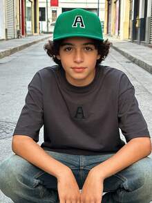 青少年专属风格！1 顶 A-Z 字母定制绿色棒球帽，饰有独特的黑色滚边刺绣，引领街头潮流 - 綠色 - 查看 2