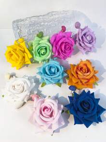 imoli 一对波西米亚风涤纶拉菲草3D玫瑰花耳环,小众礼物,适合女性海滩度假 - 彩色 - 查看 5