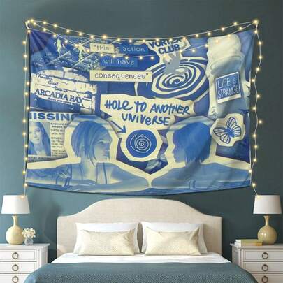 1PC Life Is Strange Tapestry Wall Hanging - Arcade, Mystery Themes In Blue & Black - No Electricity Needed Poster For Bedroom, Living Room, Parties - Perfect Gift For Fans Of Indie Games & Drama Series, Bedroom Decor, Party Decoration, Decorative Lighting, Smooth Texture