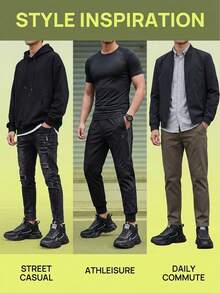 Men's Chunky Black Sneakers Modern Streetwear Design Mesh And Synthetic Leather Casual Shoes For Urban Lifestyle Comfortable All-Day Wear Great Gift Choice - 黑色 - 查看 9
