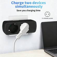 2-In-1 EU Plug Adapter, 250V Schuko Multi-Socket Power Splitter, Portable Double Outlet Wall Plug Extender For Home, Office & Travel, Space-Saving Dual Socket Converter, Black/White Available - 歐規E型插(220-240V) - 查看 7