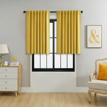 单片装或双片装可选/带系带窗帘/杆袋式窗帘/可使用夹子/纯色遮光隔热窗帘/遮光窗帘/适用于客厅、办公室、卧室，短款可用作厨房窗帘 - 薑黃 - 查看 23