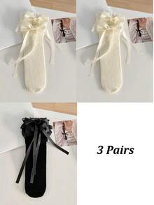1/3 双春夏薄款过膝袜，芭蕾舞鞋款中筒袜，洛丽塔蝴蝶结袜，网眼镂空无跟长袜，蕾丝边直筒袜，心形图案袜 - 彩色 - 查看 16