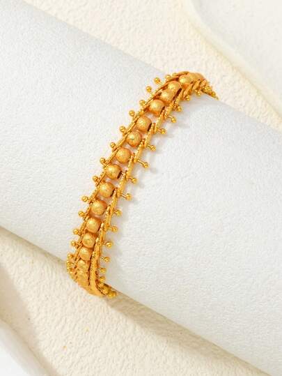 1pc Middle Eastern/Saudi Arabian Style Copper Gold-Plated Matte Beaded Chain Bracelet For Women, Vintage Luxury Party Accessory