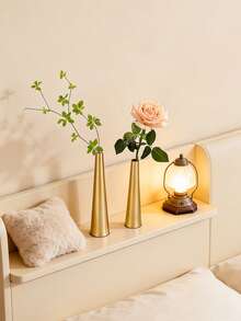 1 Set Luxury Gold Single Flower Vase, 2pcs Metal Slim Neck Vases, Suitable For Bedroom, Living Room And Dining Table Decor, Brushed Gold Tone, Compatible With Modern And Farmhouse Styles, Great For Roses, Greenery Or Dried Flowers, Compact Size Fits On Small Shelves And Countertops - 1PC - View 7