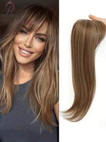 360°逼真刘海假发,优雅夹式合成接发,蓬松直发,适合头发稀疏者,带刘海的夹式假发 - 彩色 - 查看 17