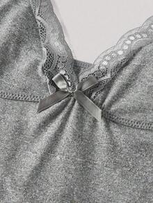 2 Pieces Of Lace Bow Decoration Romantic Side Camisole Vest Pajamas - XXL - 查看 9
