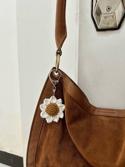 Sunflower Bag Charm Keychain, Bridesmaid Gift, Crochet Sunflower Bag Charm, Daisy Bag Charm, Women Bag Charm, Chain Bag Charm, Colorblock Bag Charm, Handbag Charm, Crossbody Bag Charm, Car Keychain, Holiday Gift, Friend Gift, Back To School Gift, Mother's Day Gift