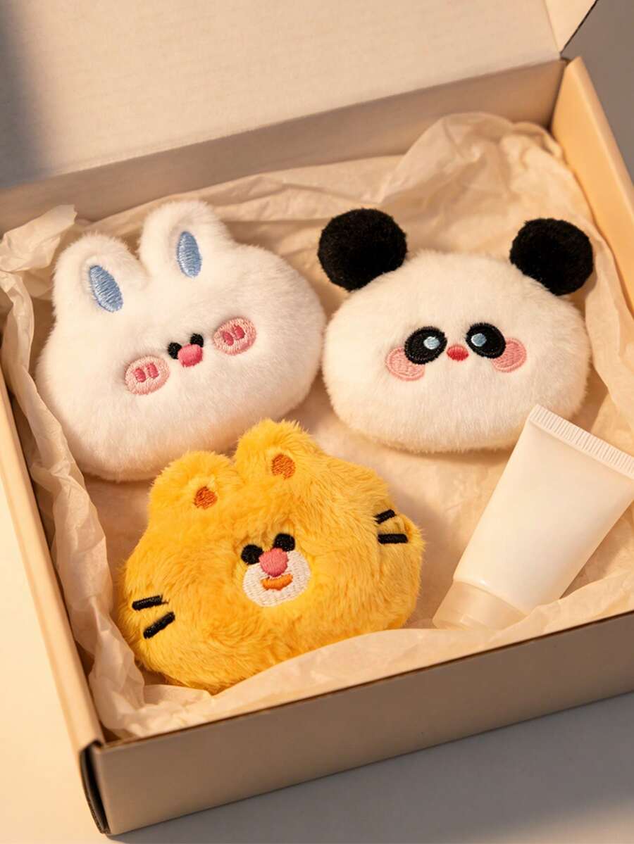 3/6/9pcs Cartoon Animal Plush Powder Puffs - Panda, Rabbit, Tiger Plush Powder Puffs, Non-Clumping Easy To Apply, Professional Setting Makeup Tool For Loose Powder/Compact Powder, Suitable For Beginners And Makeup Enthusiasts