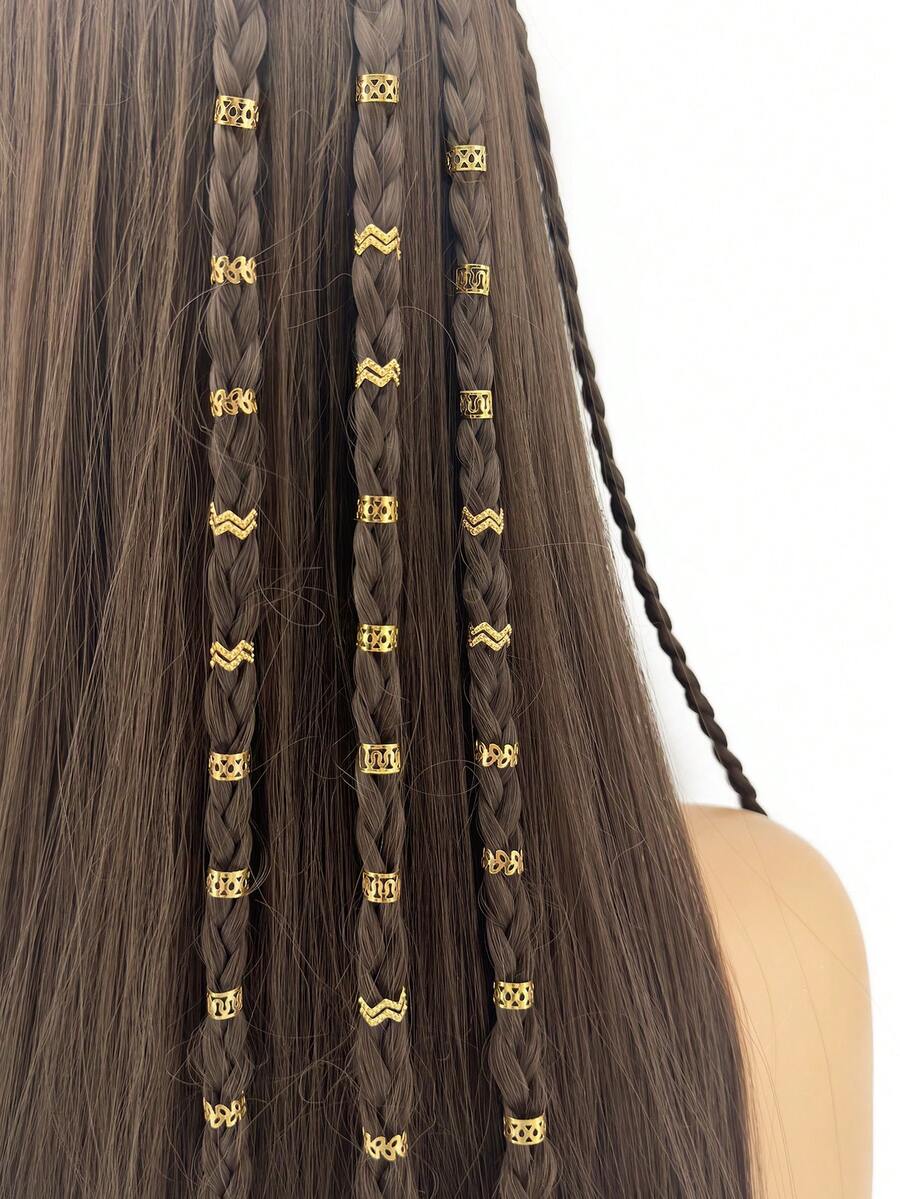 42pcs Metal Minimalist Fashion Hair Ties, Charm Hair Beads, Openable Personalized Hair Accessories,Summer,Holiday,Travel - Gold - View 1