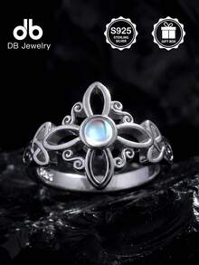 1 chiếc nhẫn nút thắt phù thủy bằng bạc Sterling S925, trang sức dành cho nữ, thích hợp để trang trí hàng ngày, trang trí lễ Phục sinh, trang trí lễ hội âm nhạc, quà tặng lễ Phục sinh, quà tặng Giáng sinh, quà tặng đám cưới, đi kèm hộp quà - Nút thắt phù thủy đá mặt trăng - Xem 4