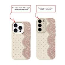 1pc TPU Material Pink Polka Dot Lace Pattern Phone Case Compatible With Iphone 17 Pro Max/17/16 Pro Max/15/13/12/11, S20 FE/A15/S24/A55, Note 11/Note 12/Note 13 Pro, Full Coverage Anti-Drop Soft Protective Phone Case - White - View 7