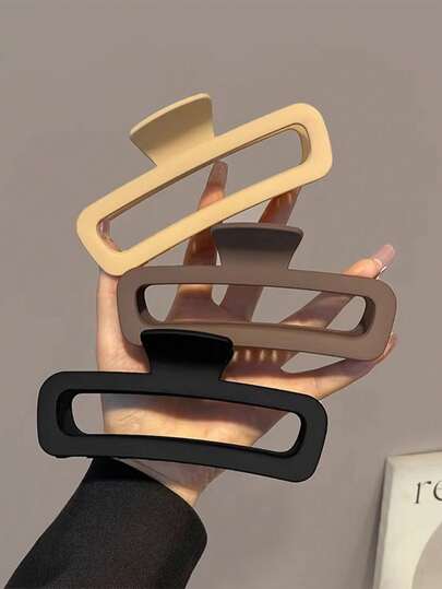 3个/套 5.12英寸长方形哑光发夹，时尚发爪夹，优雅简约设计，适合日常、休闲、派对、海滩、度假、发型设计、洗发、化妆、服装配饰，春、夏、秋、冬四季皆宜。