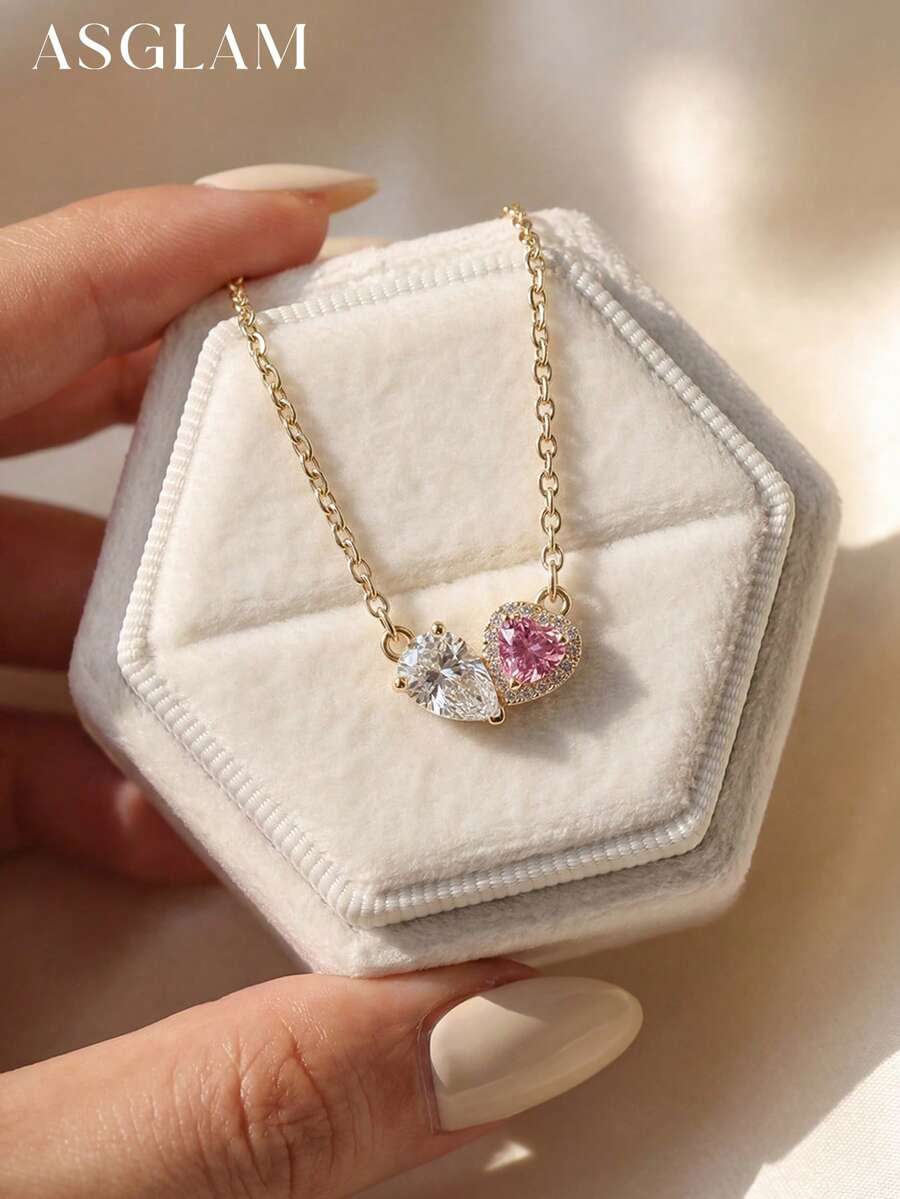 قلادة فضة عيار 925 خفيفة الوزن ذات لمعان فاخر بتصميم فيونكة وقلب ، هدية مجوهرات أنيقة للنساء ، مناسبة للارتداء اليومي - النمط 4 - مشاهدة 1