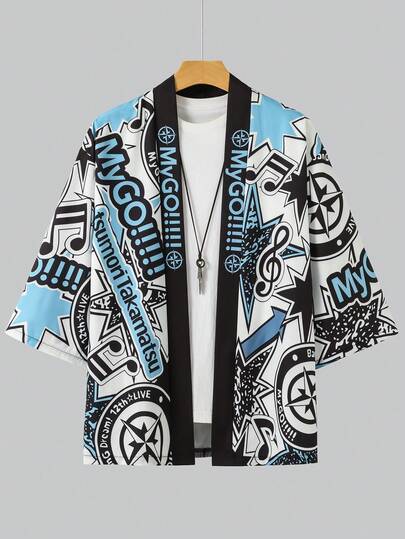 Áo khoác cardigan tay lửng in họa tiết anime, áo khoác nhẹ kiểu kimono, áo khoác ngoài chống tia UV.