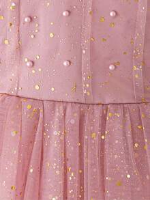 Đầm dạ hội/phù dâu thanh lịch cho bé gái tuổi teen, đầm dự tiệc sinh nhật đính sequin lưới thời trang, đầm tốt nghiệp, đầm giả ngọc trai. - Hồng - Xem 6