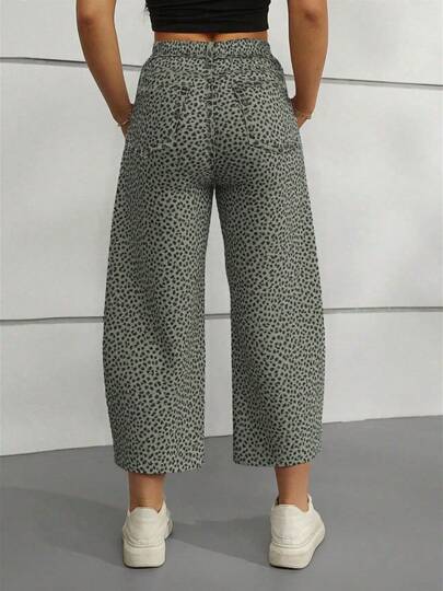 Christmas Halloween 25 AW Wide Leg Balloon Banana-Shaped Leopard Print Jeans - Baggy Cropped Denim Casual