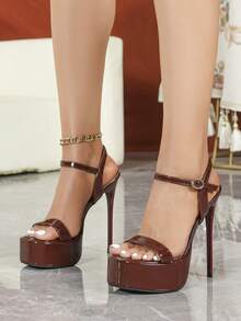 Giày sandal cao gót siêu cao 15cm mùa hè 2026 mới, đế platform, hở mũi, màu nâu cà phê, gợi cảm, thích hợp cho tiệc tùng và trình diễn thời trang. - Cà phê nâu - Xem 4