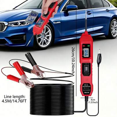 Probador de circuitos automotrices profesional: detector de arranque multifuncional con capacidad de interruptor de circuito para diagnóstico integral del sistema eléctrico, probador de sistemas eléctricos | Herramienta de prueba de precisión | Funcionalidad de pantalla digital, probador de circuitos, sin batería