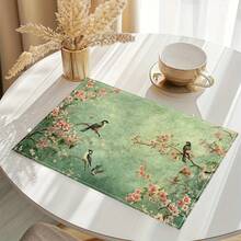 Bộ 4/6/8 tấm lót bàn ăn họa tiết chim và hoa cổ điển, trang trí tiệc, thảm trải bàn bằng vải lanh (khăn trải bàn in có thể giặt), tấm bảo vệ bề mặt, vật trang trí lý tưởng cho nhà bếp trong dịp lễ và các buổi họp mặt gia đình. - Nhiều màu - Xem 3