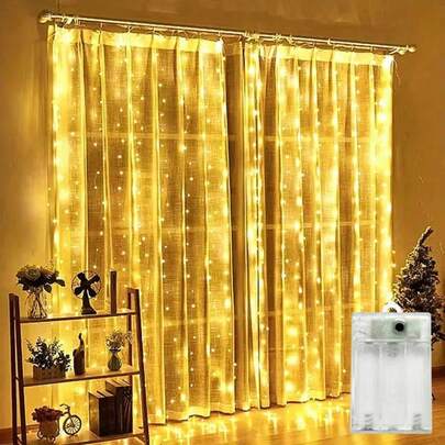 300 LED Curtain String Lights With 8 Lighting Modes, Battery Powered Fairy Lights Suitable For Birthday, Wedding, Bedroom, Living Room, Garden, Christmas Decoration
