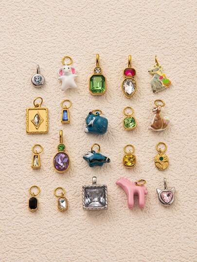 1件高端小众珐琅滴落吊坠饰品，18k不锈钢材质，图案元素包括浣熊、土拨鼠、松鼠、粉红小马、大象等。防水防褪色，适合女性或情侣佩戴，可作手链吊坠、珠宝吊坠、项链吊坠、夏季珠宝设计、手机链吊坠、钥匙扣吊坠等。