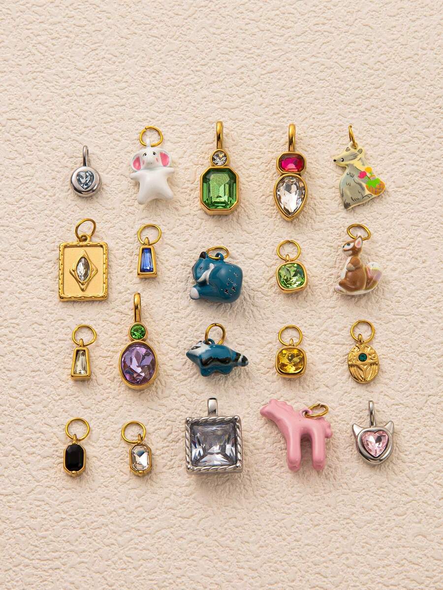 1件高端小众珐琅滴落吊坠饰品，18k不锈钢材质，图案元素包括浣熊、土拨鼠、松鼠、粉红小马、大象等。防水防褪色，适合女性或情侣佩戴，可作手链吊坠、珠宝吊坠、项链吊坠、夏季珠宝设计、手机链吊坠、钥匙扣吊坠等。 - 彩色 - 查看 1